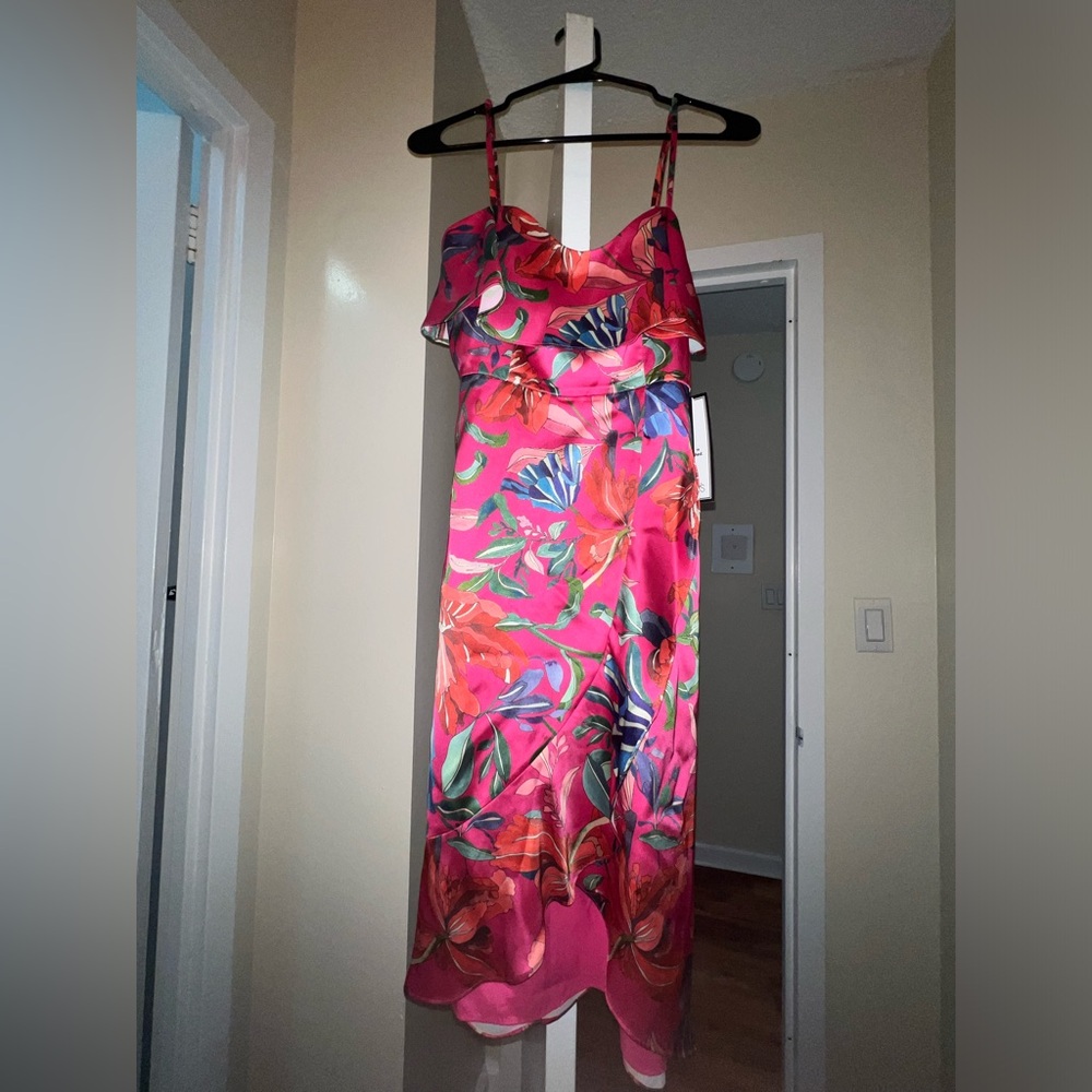 Adrianna Papell Pink Floral Print Midi Dress NWT